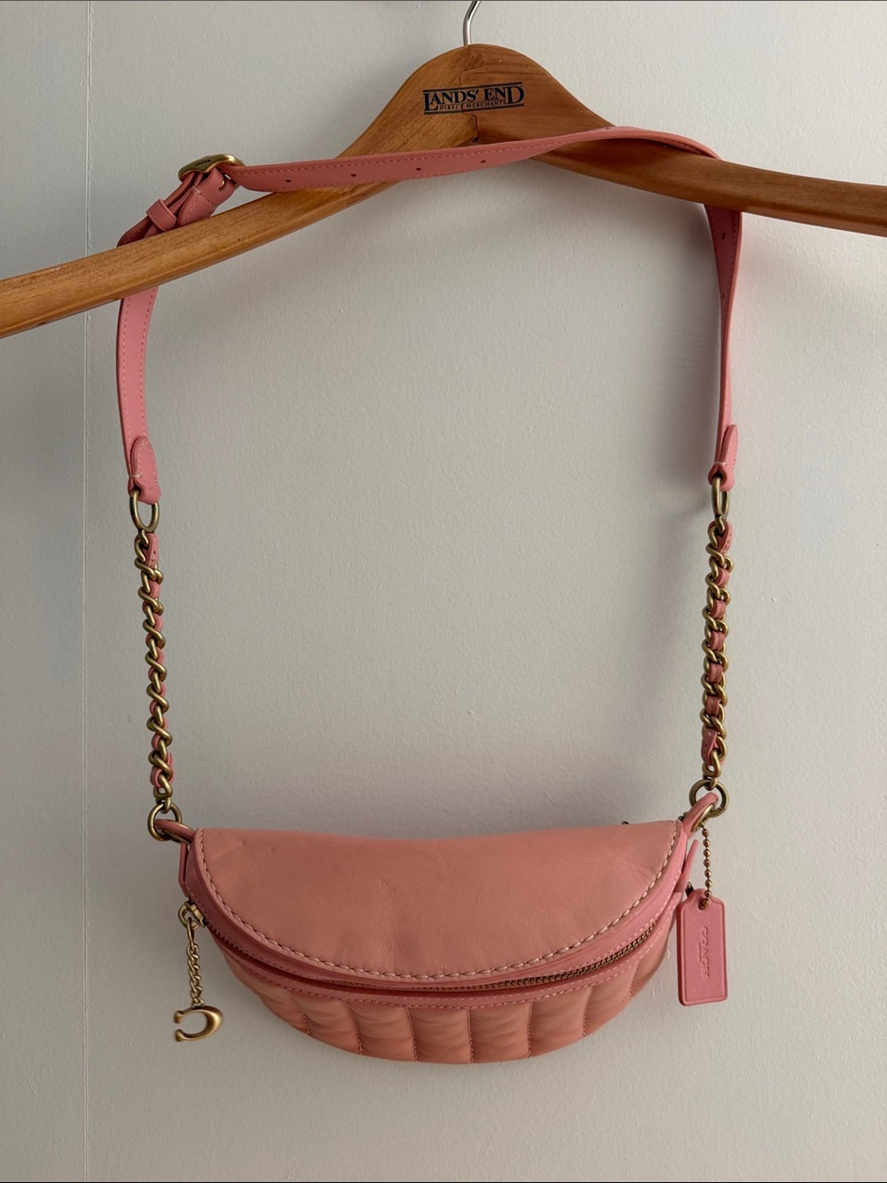 Coach Coral Pink Quilted Leather Crossbody with Gold Chain